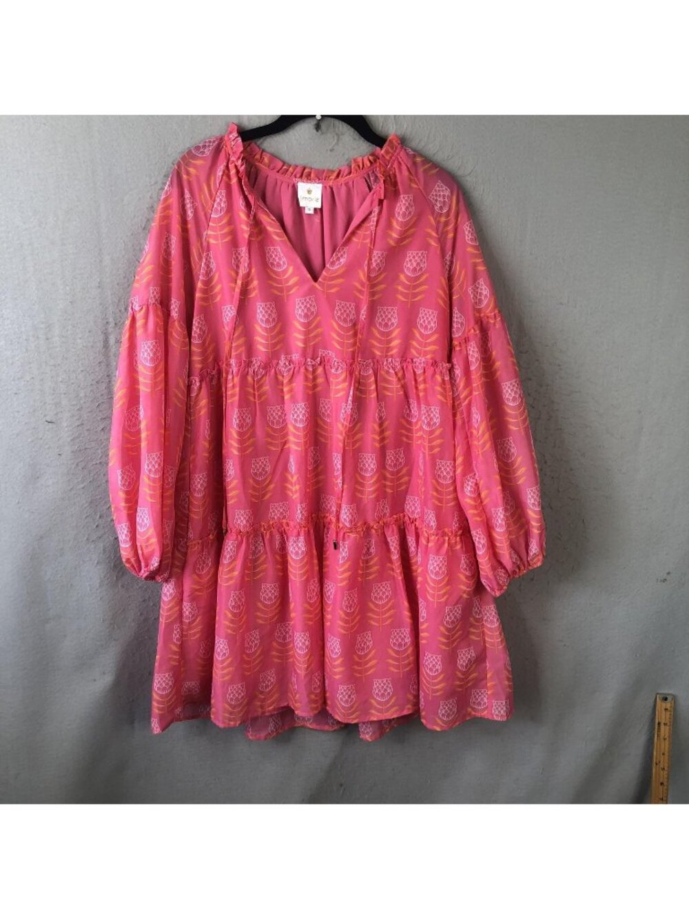 J. Marie Dress Womens S Pink Floral Chiffon Tiered Trapeze Balloon Sleeve Boho